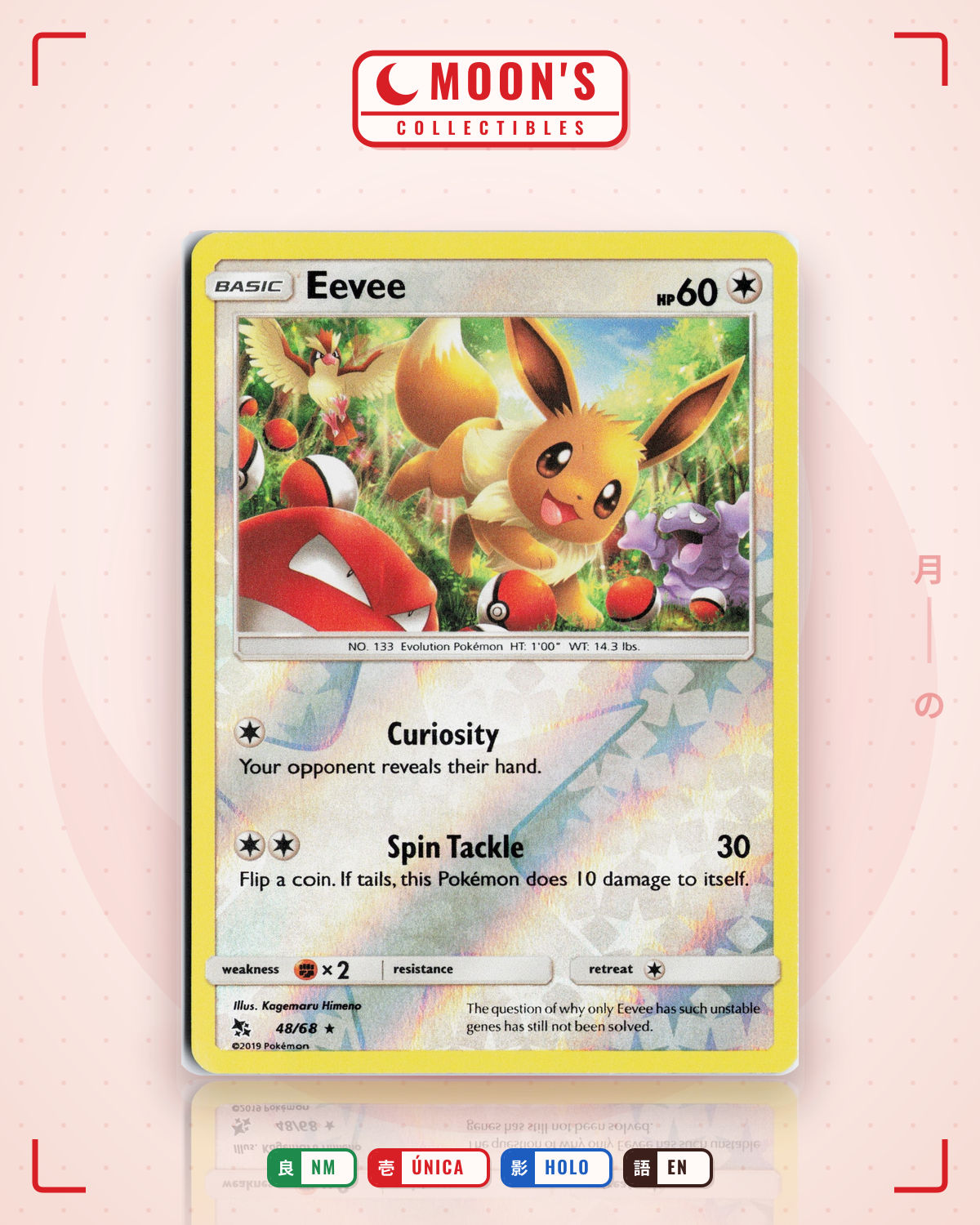 Carta Pokémon Eevee · Hidden Fates #48/68 (NM) — pieza única en Moon's Collectibles México