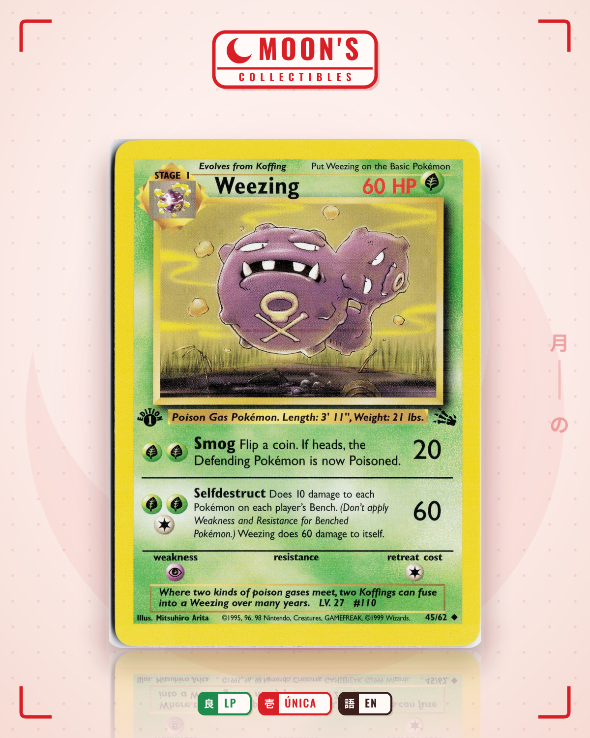 Carta Pokémon Weezing · Fossil #45/62 (LP) — pieza única en Moon's Collectibles México