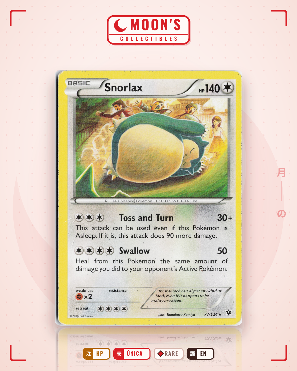 Carta Pokémon Snorlax · Fates Collide #77/124 (HP) — pieza única en Moon's Collectibles México