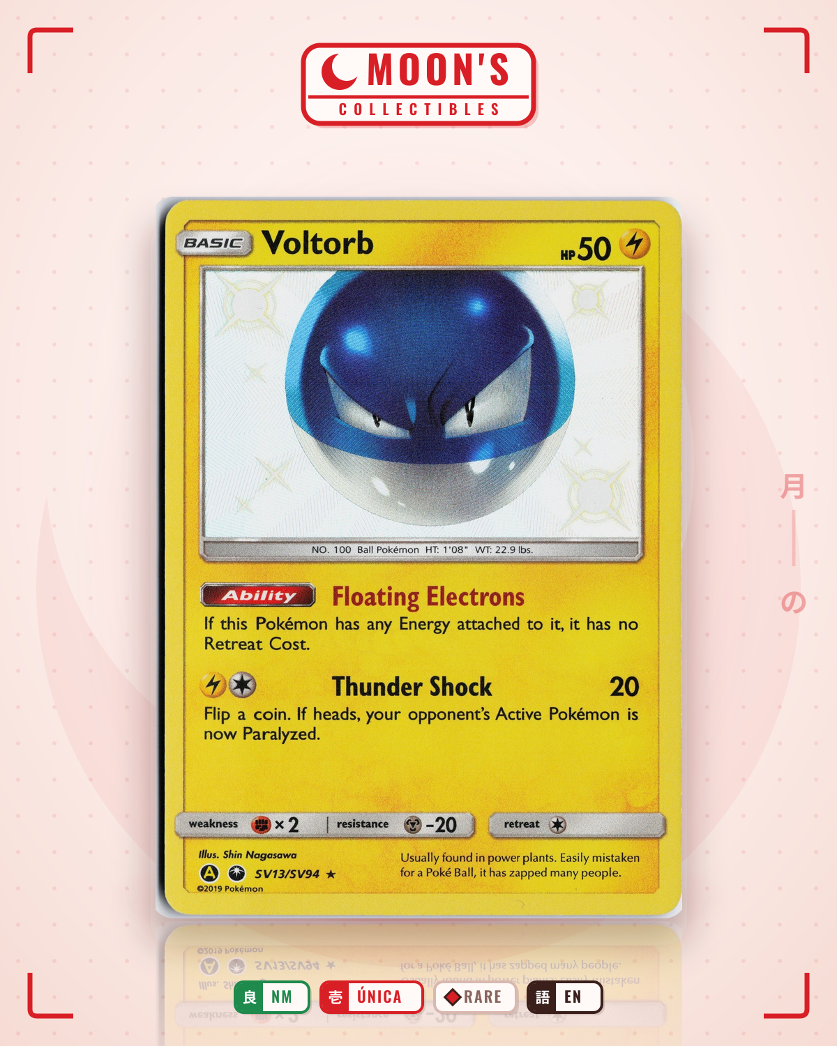 Carta Pokémon Voltorb · Hidden Fates Shiny Vault #SV13/SV94 (NM) — pieza única en Moon's Collectibles México