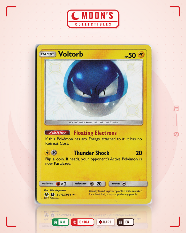 Carta Pokémon Voltorb · Hidden Fates Shiny Vault #SV13/SV94 (NM) — pieza única en Moon's Collectibles México