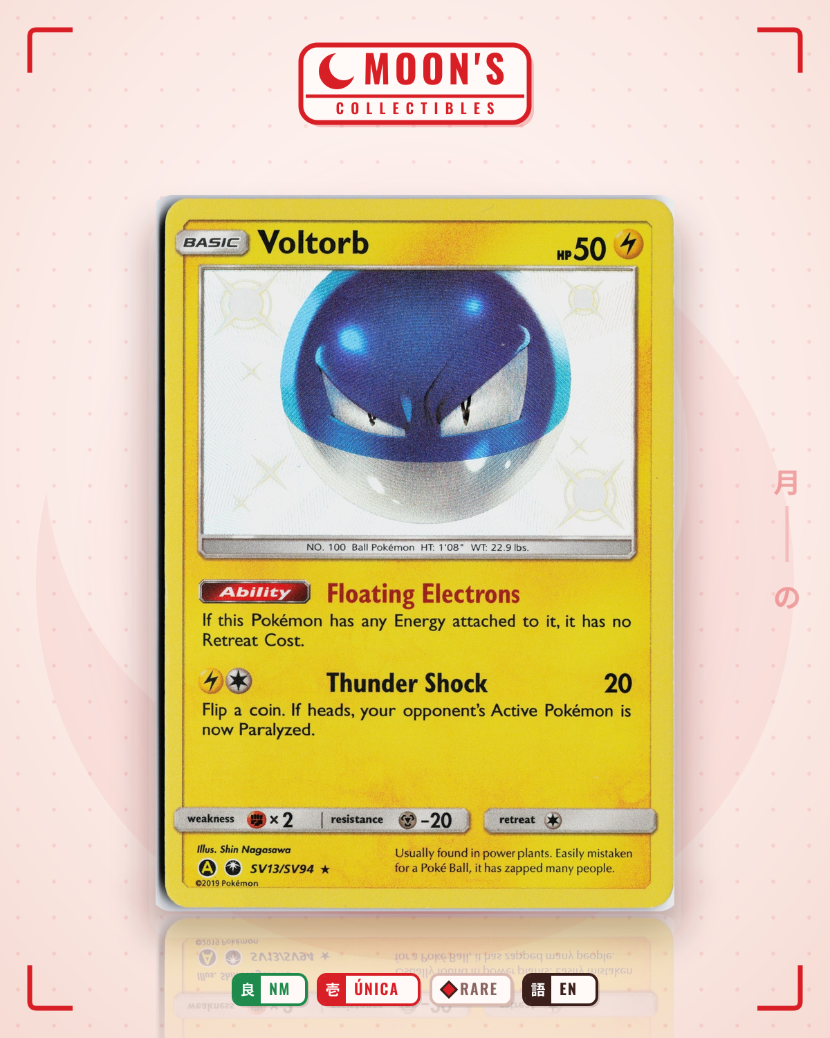 Carta Pokémon Voltorb · Hidden Fates Shiny Vault #SV13/SV94 (NM) — pieza única en Moon's Collectibles México