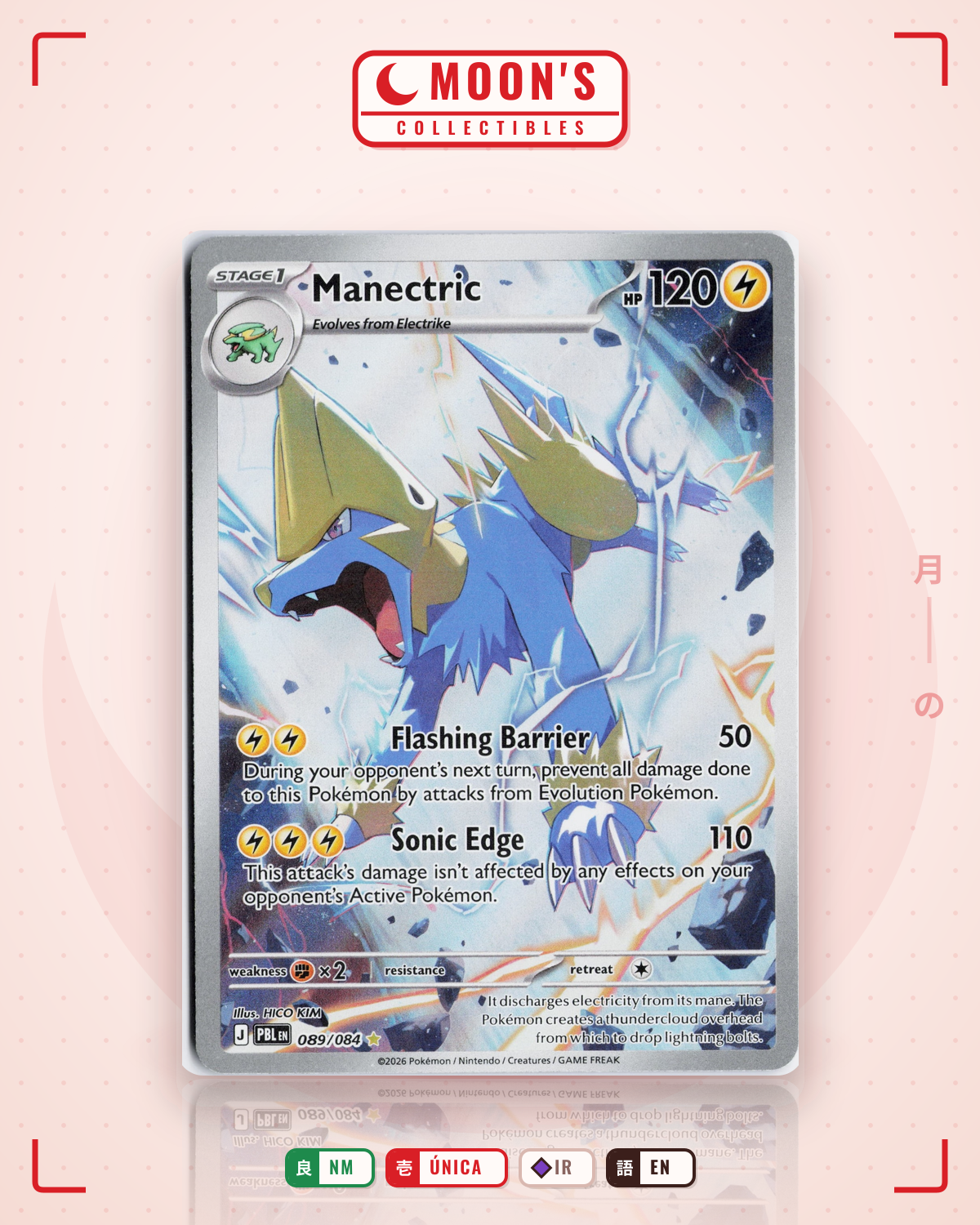 Carta Pokémon Manectric · Pitch Black #089/084 (NM) — pieza única en Moon's Collectibles México