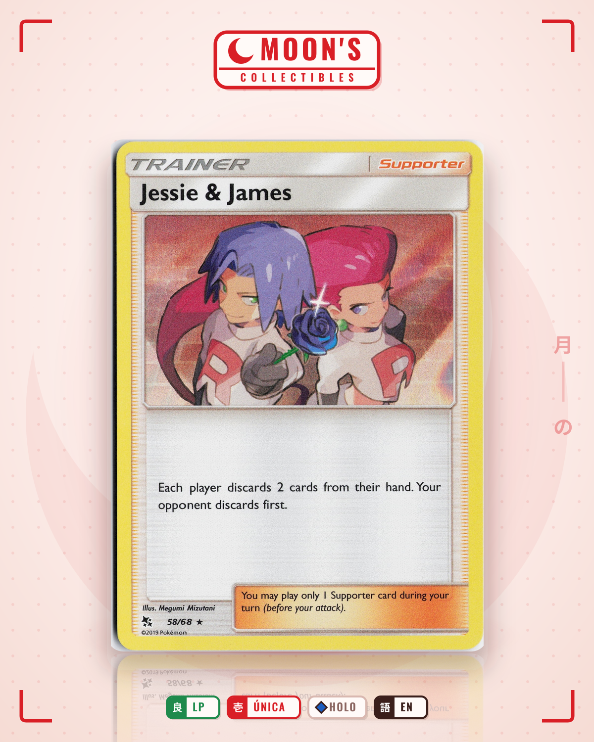 Carta Pokémon Jessie & James · Hidden Fates #58/68 (LP) — pieza única en Moon's Collectibles México