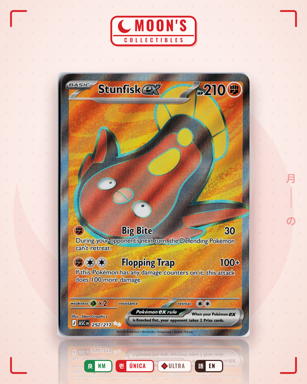 Carta Pokémon Stunfisk ex · Ascended Heroes #252/217 (NM) — pieza única en Moon's Collectibles México
