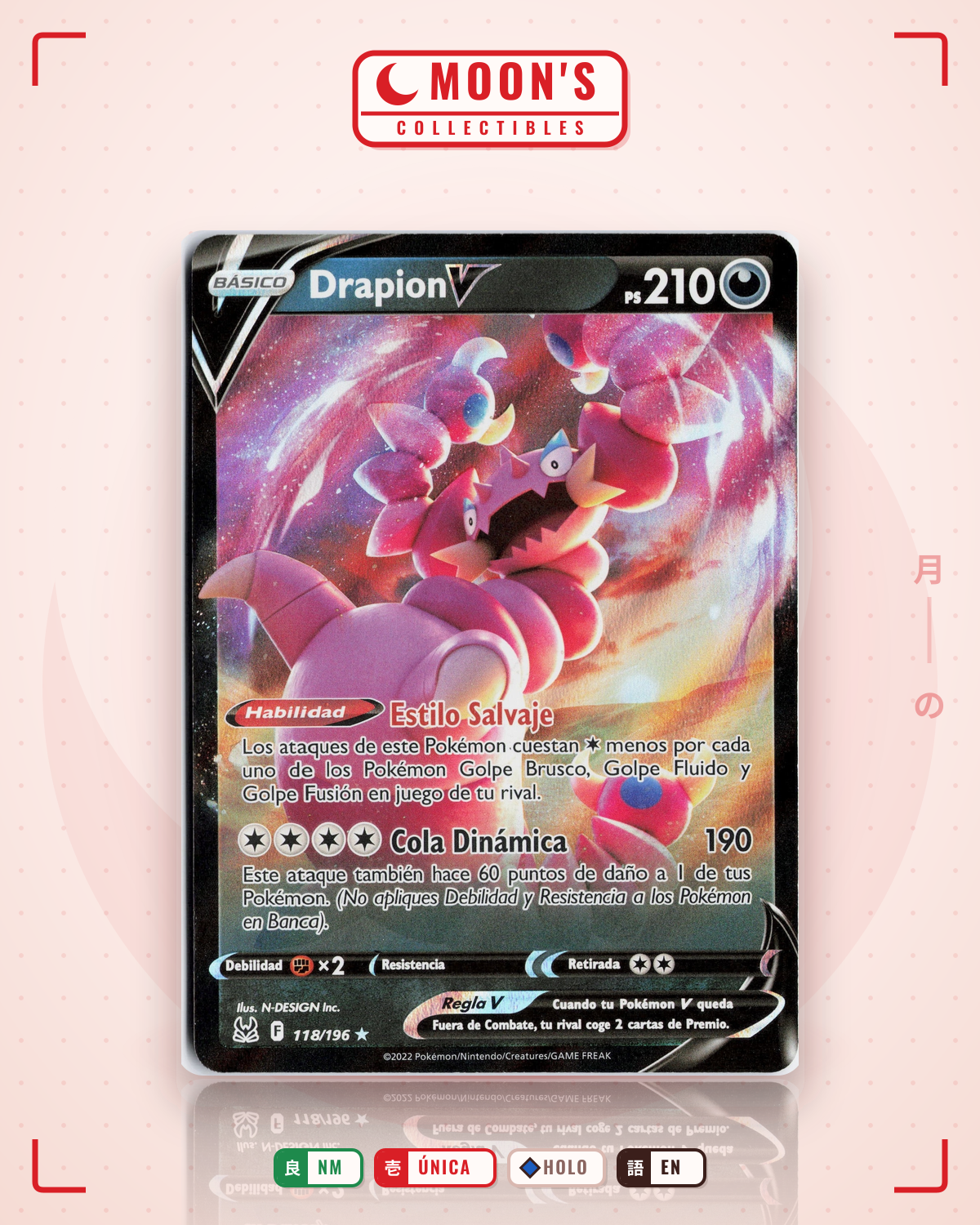 Carta Pokémon Drapion V · Lost Origin #118/196 (NM) — pieza única en Moon's Collectibles México