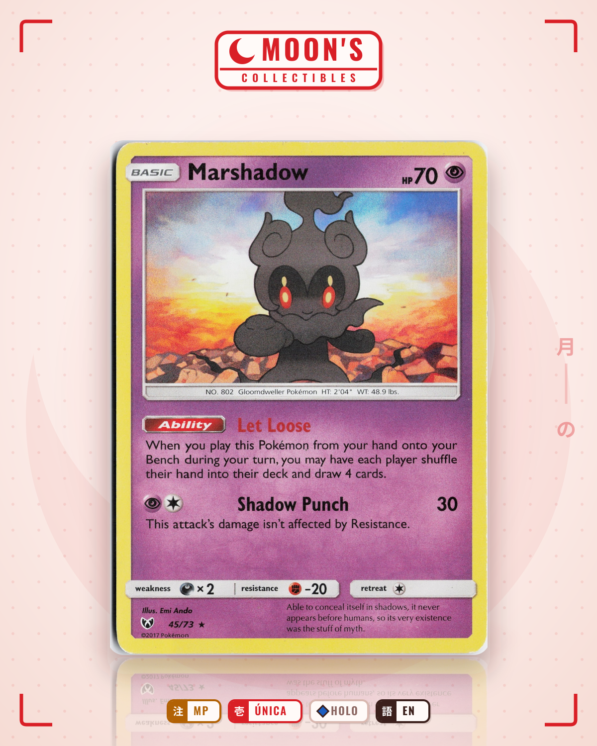 Carta Pokémon Marshadow · Shining Legends #45/73 (MP) — pieza única en Moon's Collectibles México