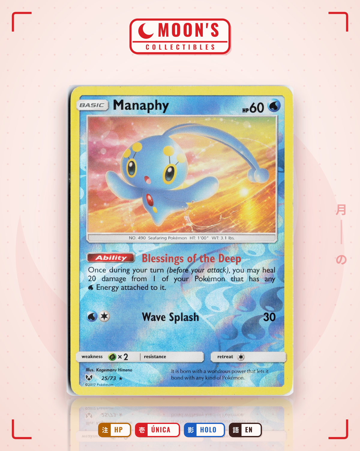Carta Pokémon Manaphy · Shining Legends #25/73 (HP) — pieza única en Moon's Collectibles México