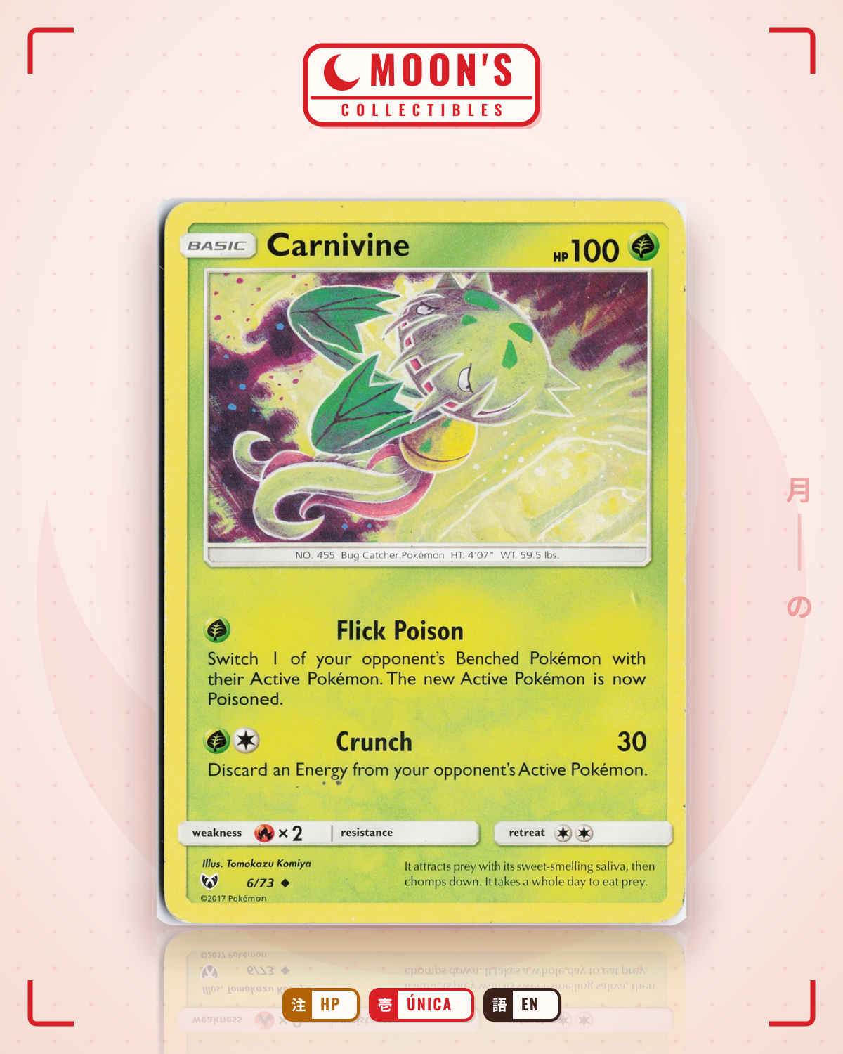 Carta Pokémon Carnivine · Shining Legends #6/73 (HP) — pieza única en Moon's Collectibles México