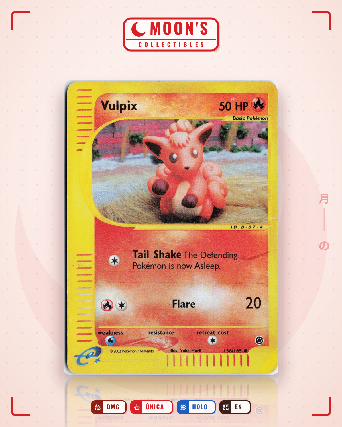 Carta Pokémon Vulpix · Expedition Base Set #136/165 (DMG) — pieza única en Moon's Collectibles México