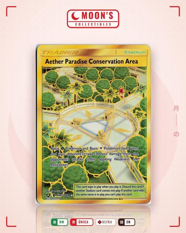 Carta Pokémon Aether Paradise Conservation Area · Hidden Fates Shiny Vault #SV87/SV94 (NM) — pieza única en Moon's Collectibles México