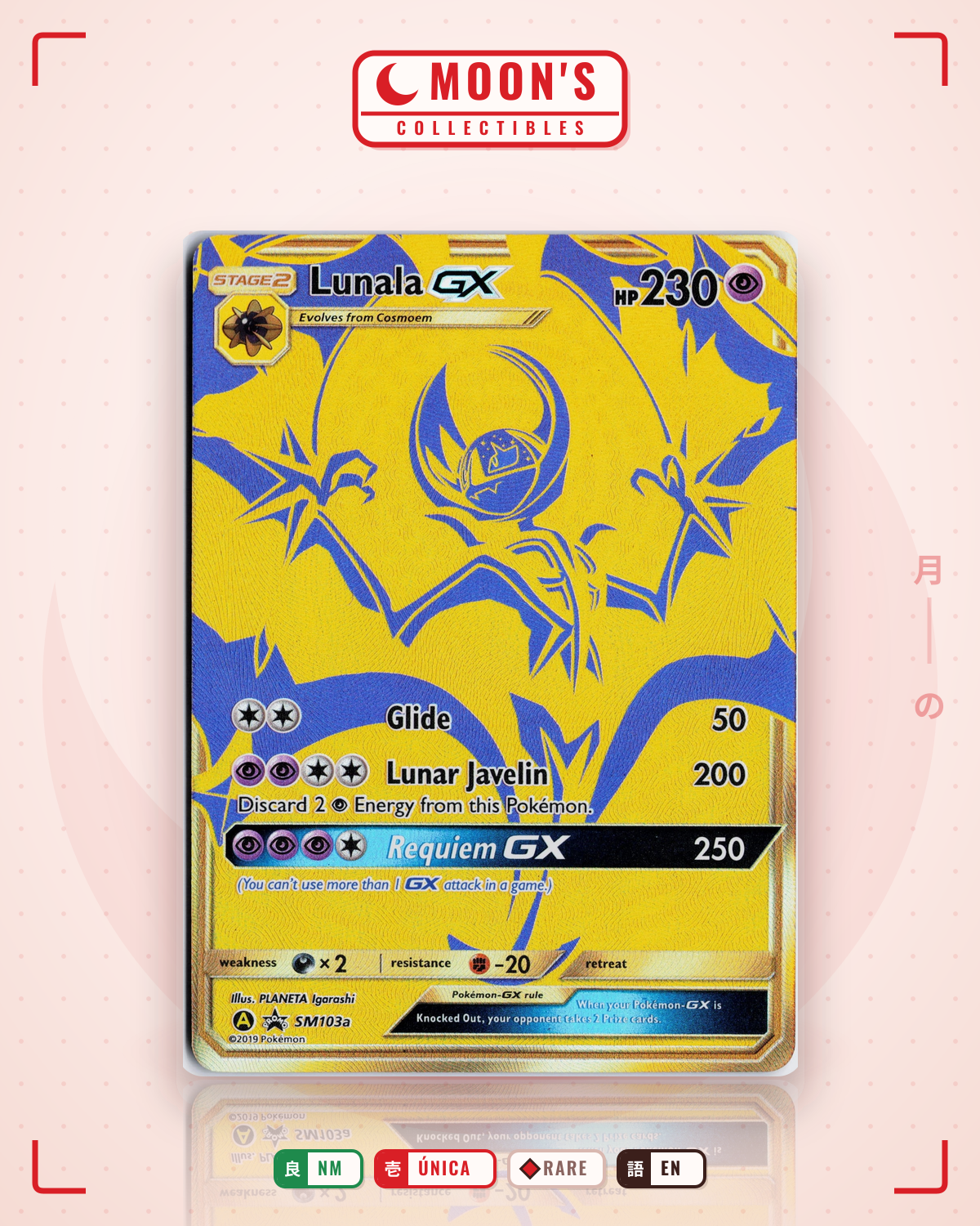 Carta Pokémon Lunala-GX · SM Black Star Promos #SM103a (NM) — pieza única en Moon's Collectibles México