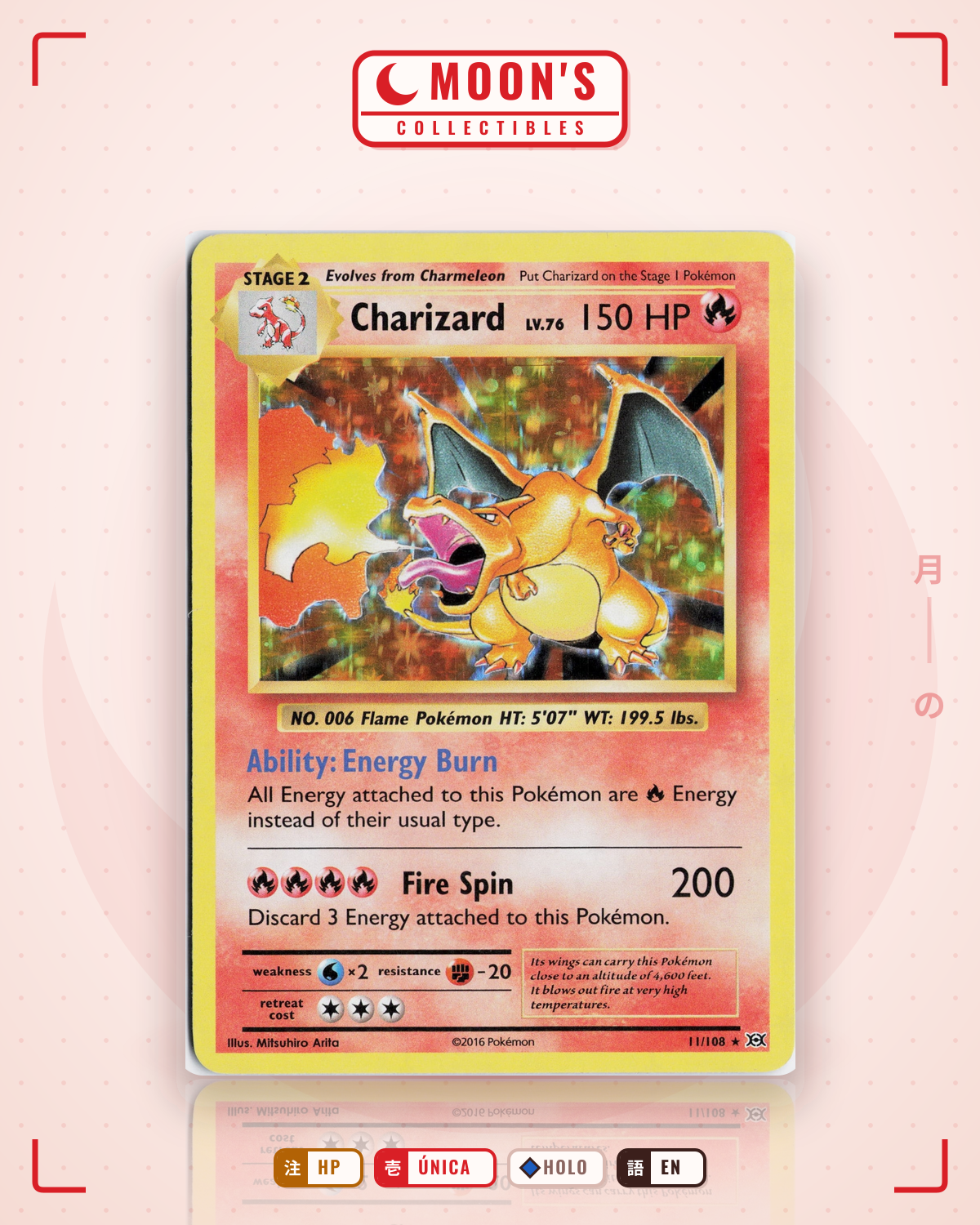 Carta Pokémon Charizard · Evolutions #11/108 (HP) — pieza única en Moon's Collectibles México