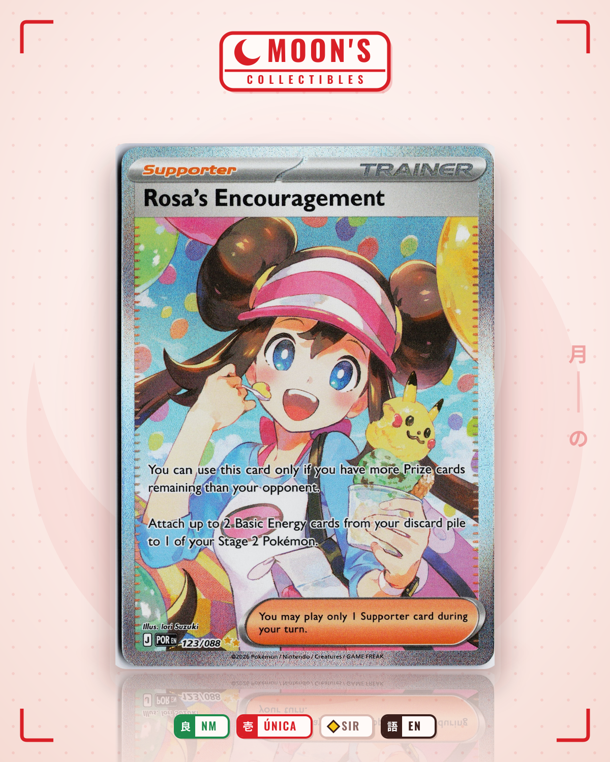 Carta Pokémon Rosa's Encouragement · Perfect Order #123/088 (NM) — pieza única en Moon's Collectibles México
