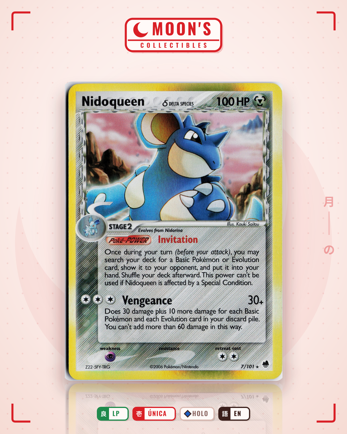 Carta Pokémon Nidoqueen δ · Dragon Frontiers #7/101 (LP) — pieza única en Moon's Collectibles México