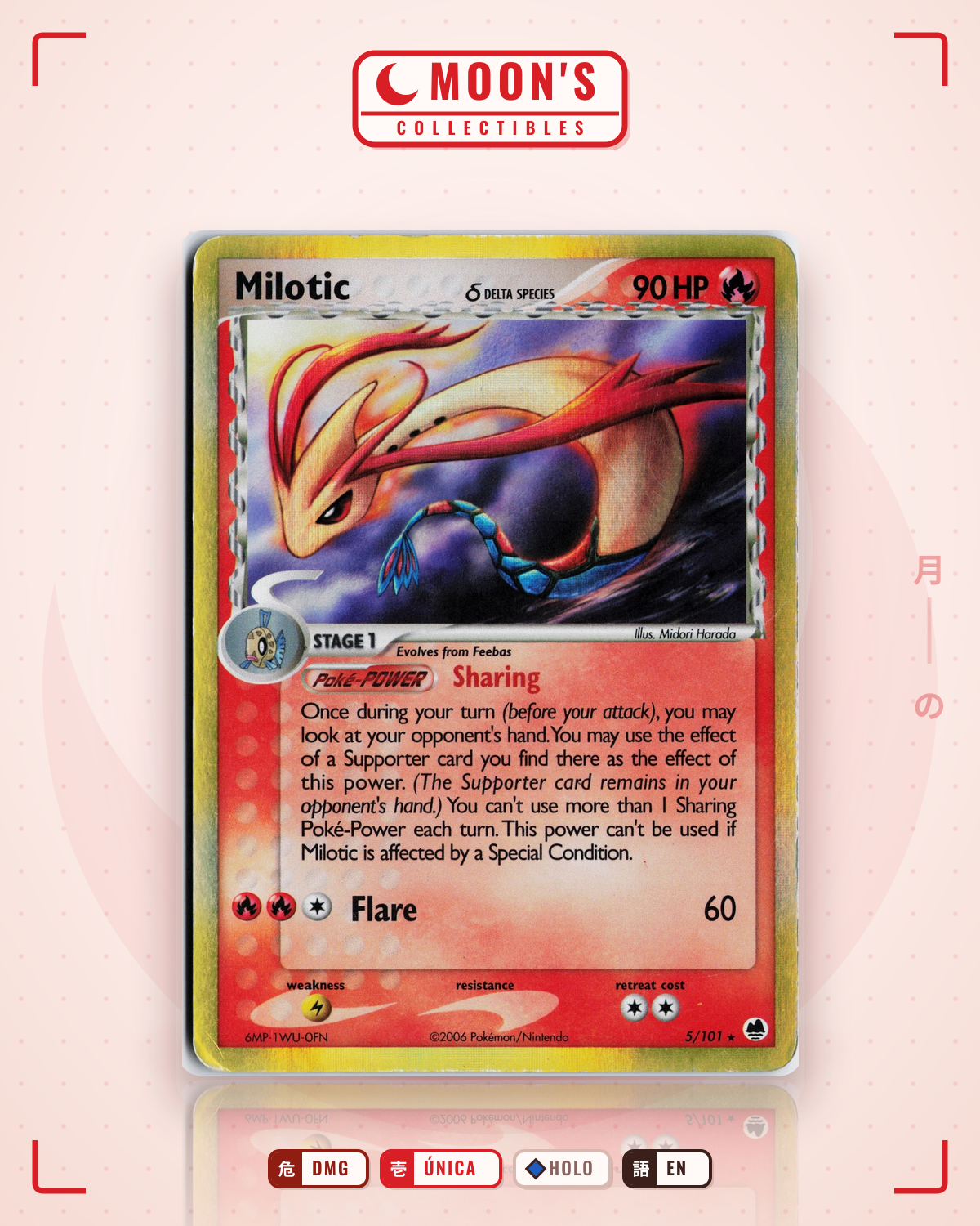 Carta Pokémon Milotic δ · Dragon Frontiers #5/101 (DMG) — pieza única en Moon's Collectibles México