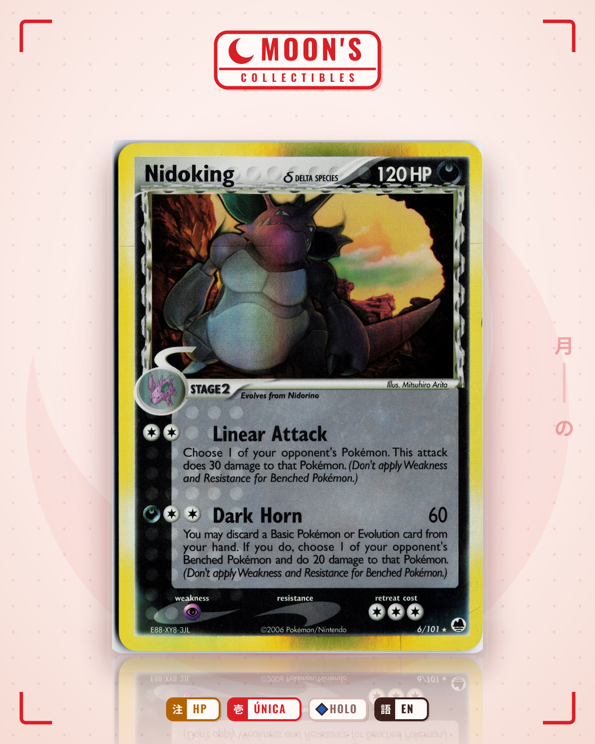 Carta Pokémon Nidoking δ · Dragon Frontiers #6/101 (HP) — pieza única en Moon's Collectibles México