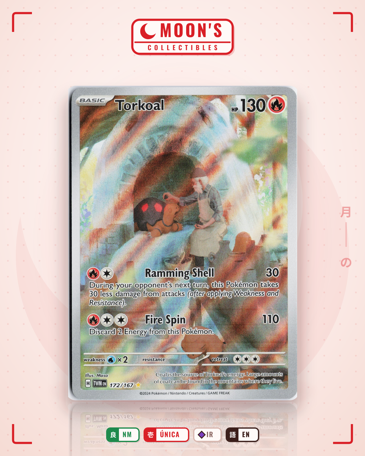 Carta Pokémon Torkoal · Twilight Masquerade #172/167 (NM) — pieza única en Moon's Collectibles México
