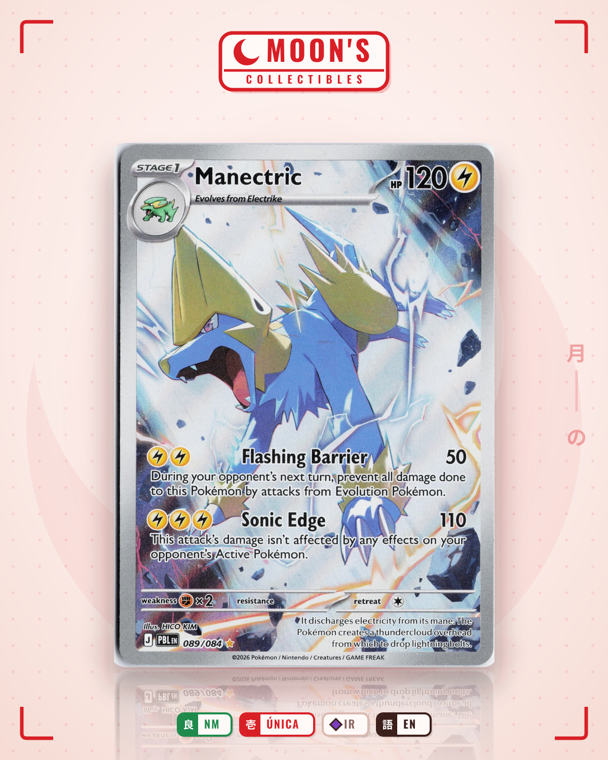 Carta Pokémon Manectric · Pitch Black #089/084 (NM) — pieza única en Moon's Collectibles México