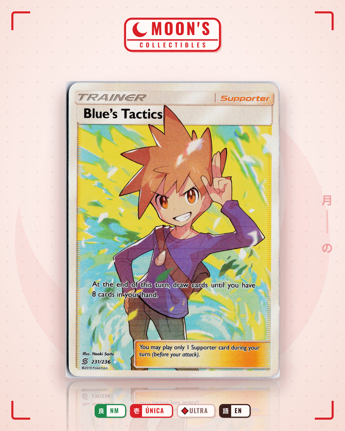 Carta Pokémon Blue's Tactics · Unified Minds #231/236 (NM) — pieza única en Moon's Collectibles México