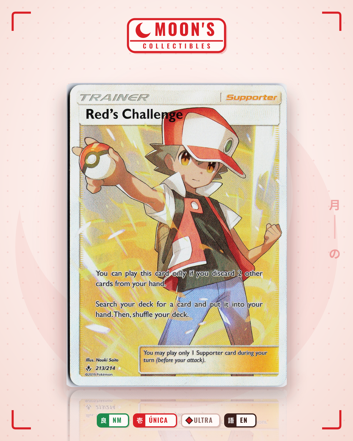 Carta Pokémon Red's Challenge · Unbroken Bonds #213/214 (NM) — pieza única en Moon's Collectibles México