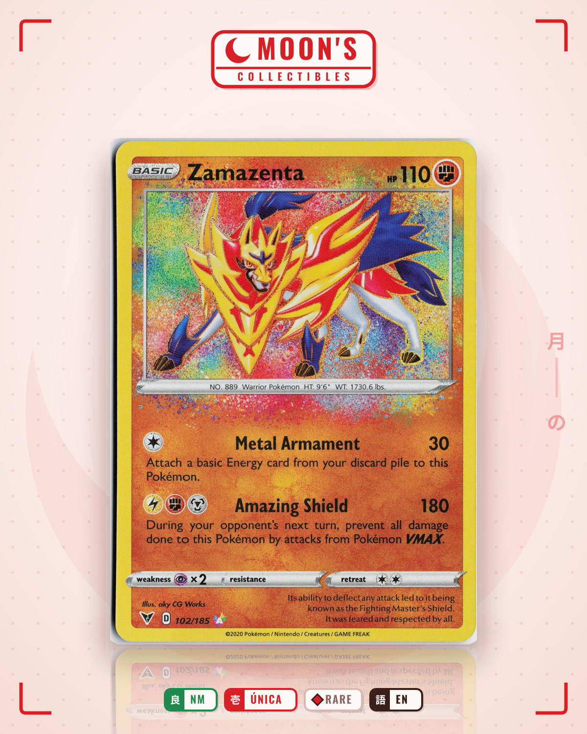 Carta Pokémon Zamazenta · Vivid Voltage #102/185 (NM) — pieza única en Moon's Collectibles México