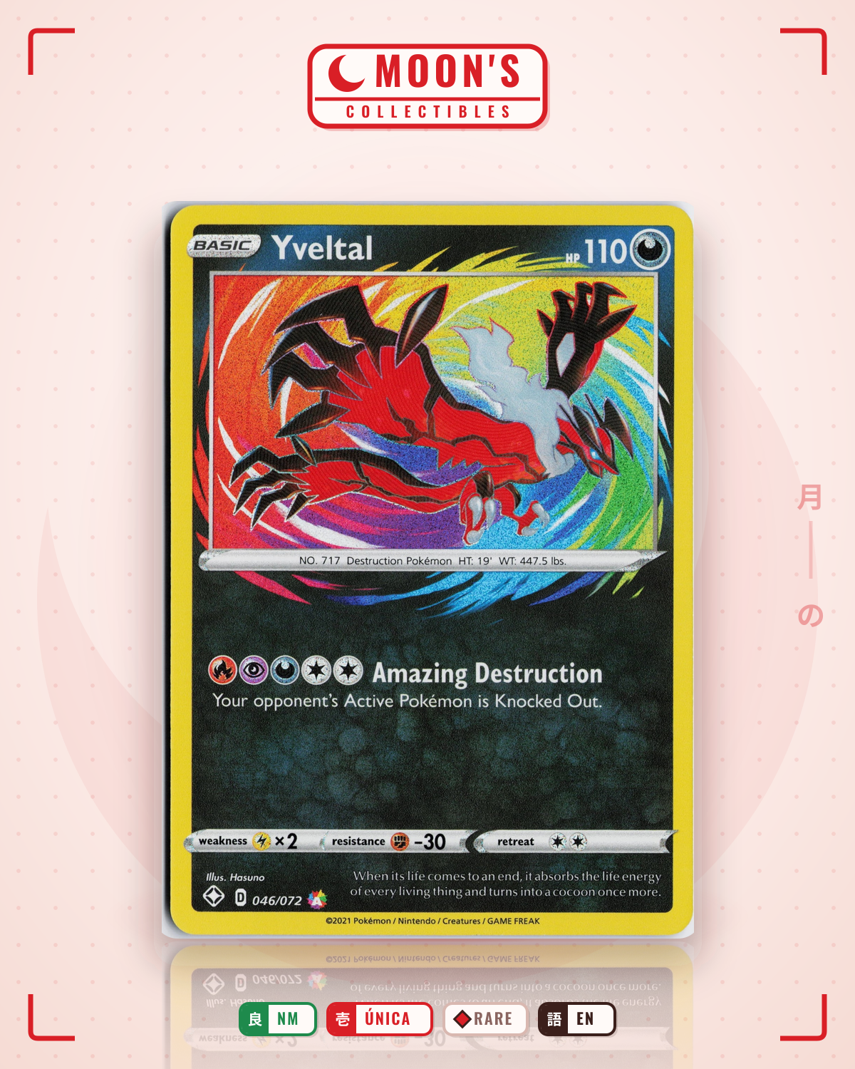Carta Pokémon Yveltal · Shining Fates #046/072 (NM) — pieza única en Moon's Collectibles México
