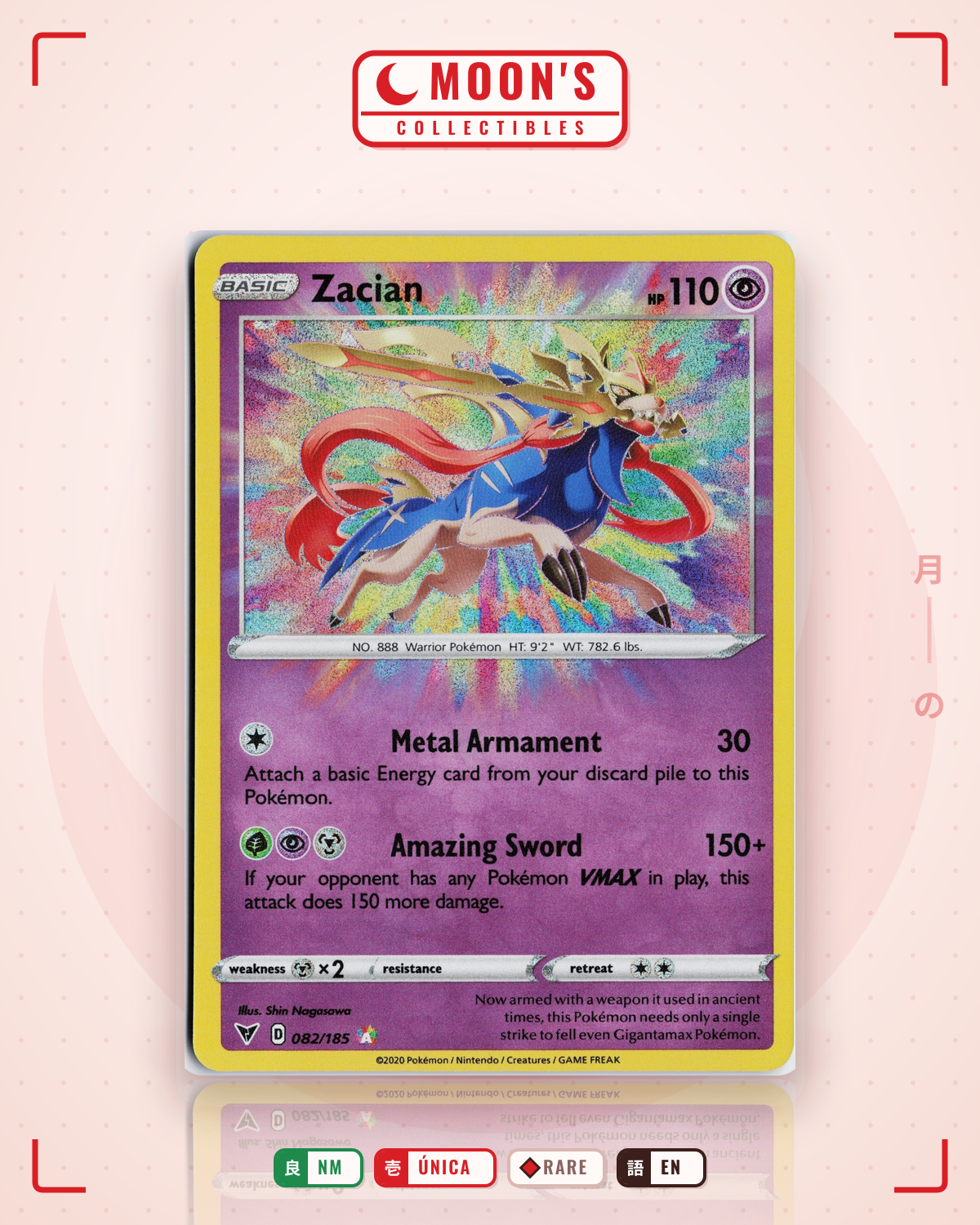 Carta Pokémon Zacian · Vivid Voltage #082/185 (NM) — pieza única en Moon's Collectibles México