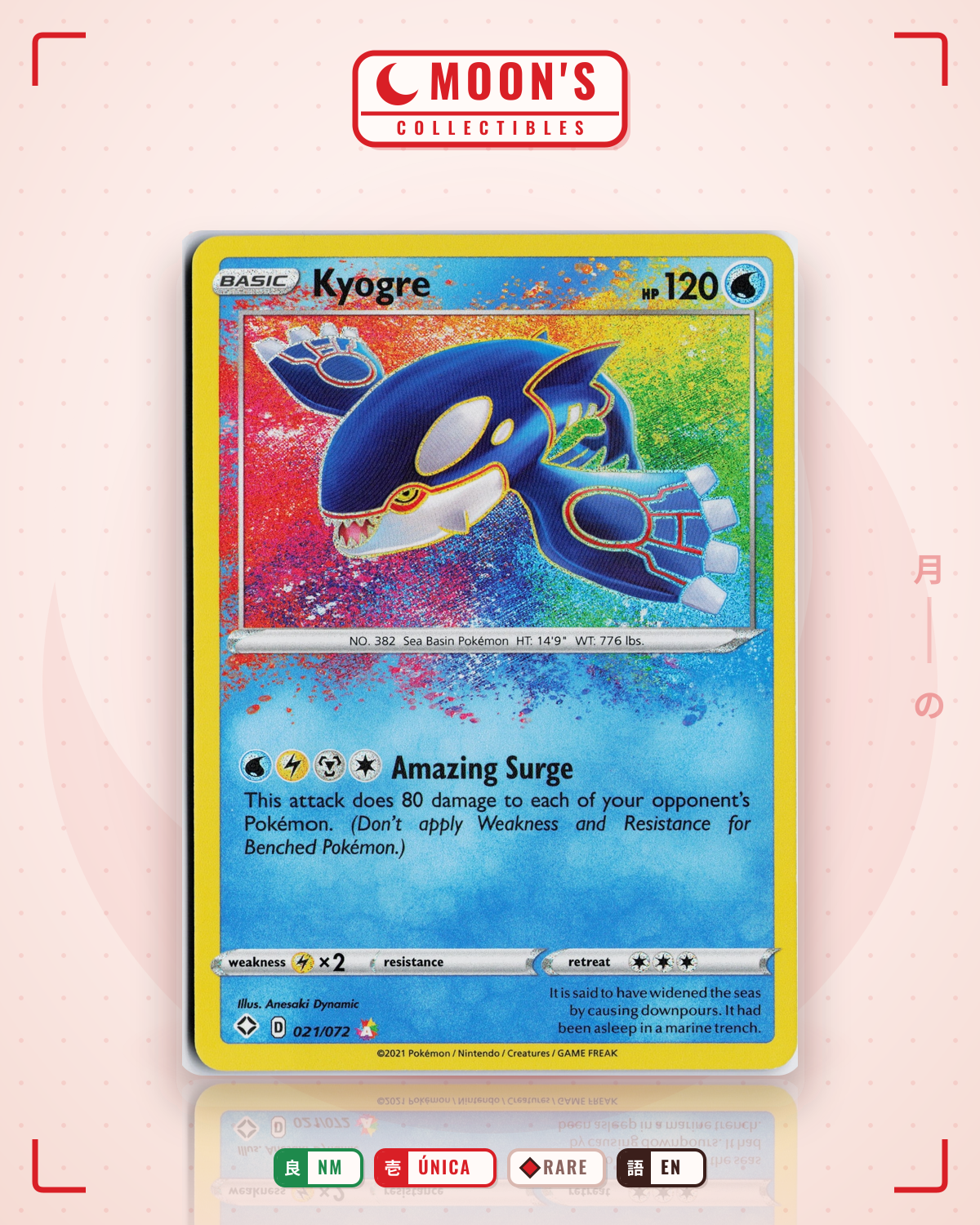 Carta Pokémon Kyogre · Shining Fates #021/072 (NM) — pieza única en Moon's Collectibles México