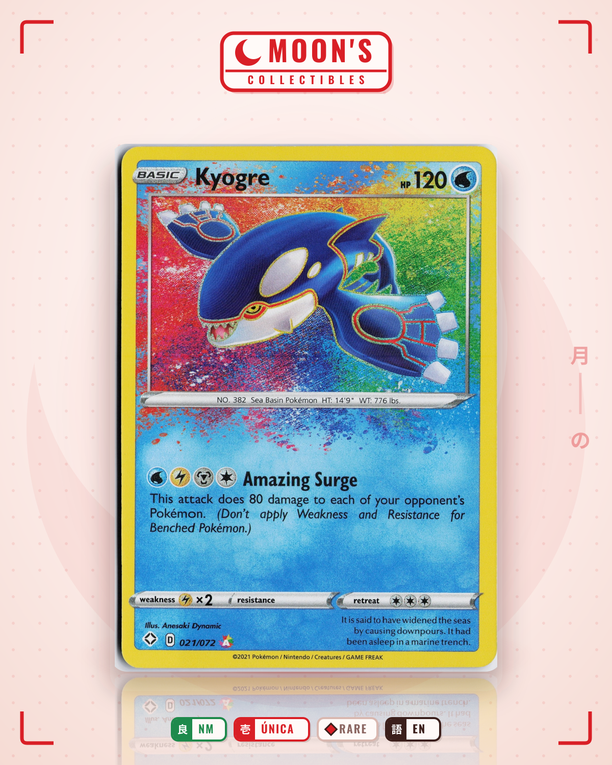 Carta Pokémon Kyogre · Shining Fates #021/072 (NM) — pieza única en Moon's Collectibles México