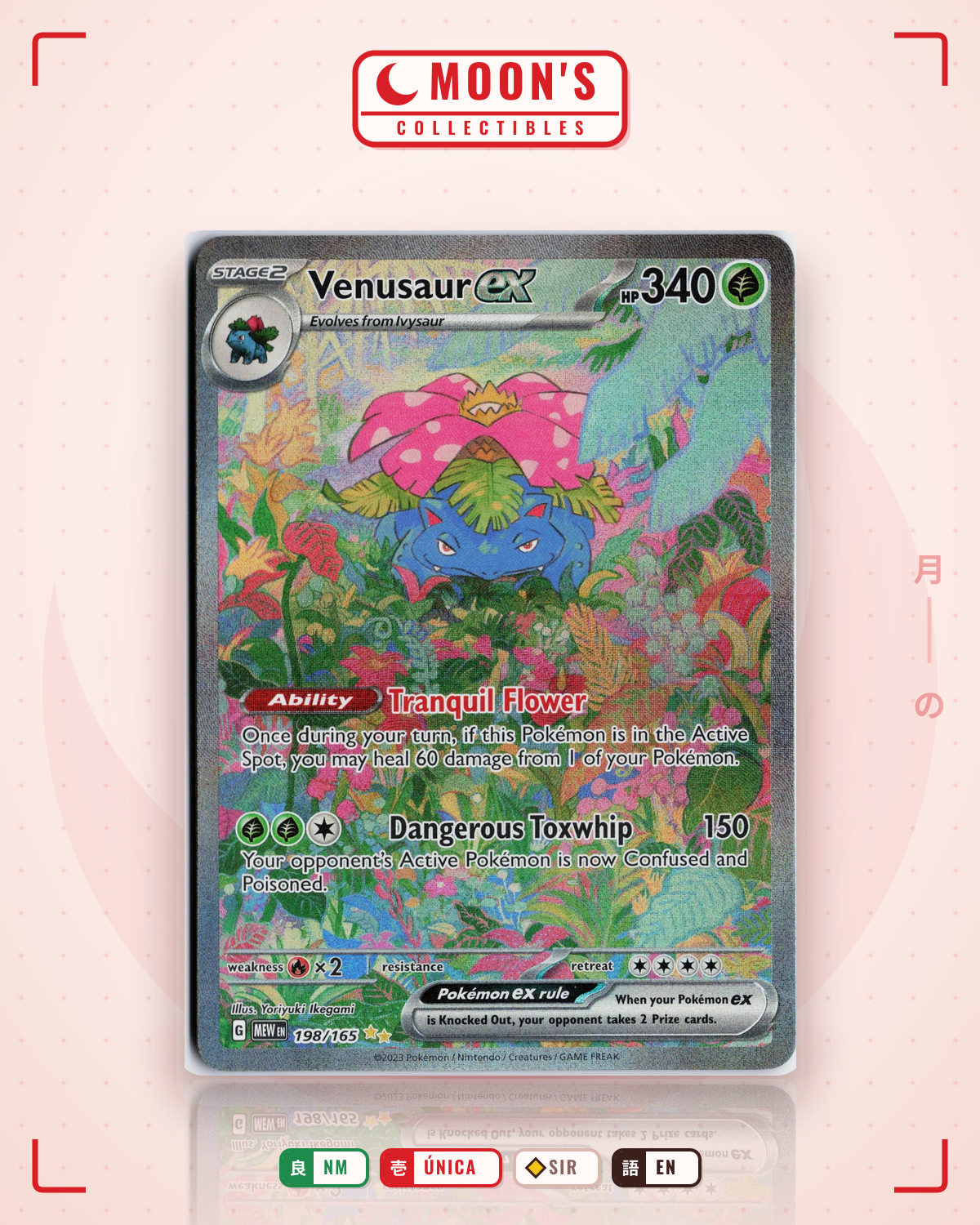 Carta Pokémon Venusaur ex · 151 #198/165 (NM) — pieza única en Moon's Collectibles México