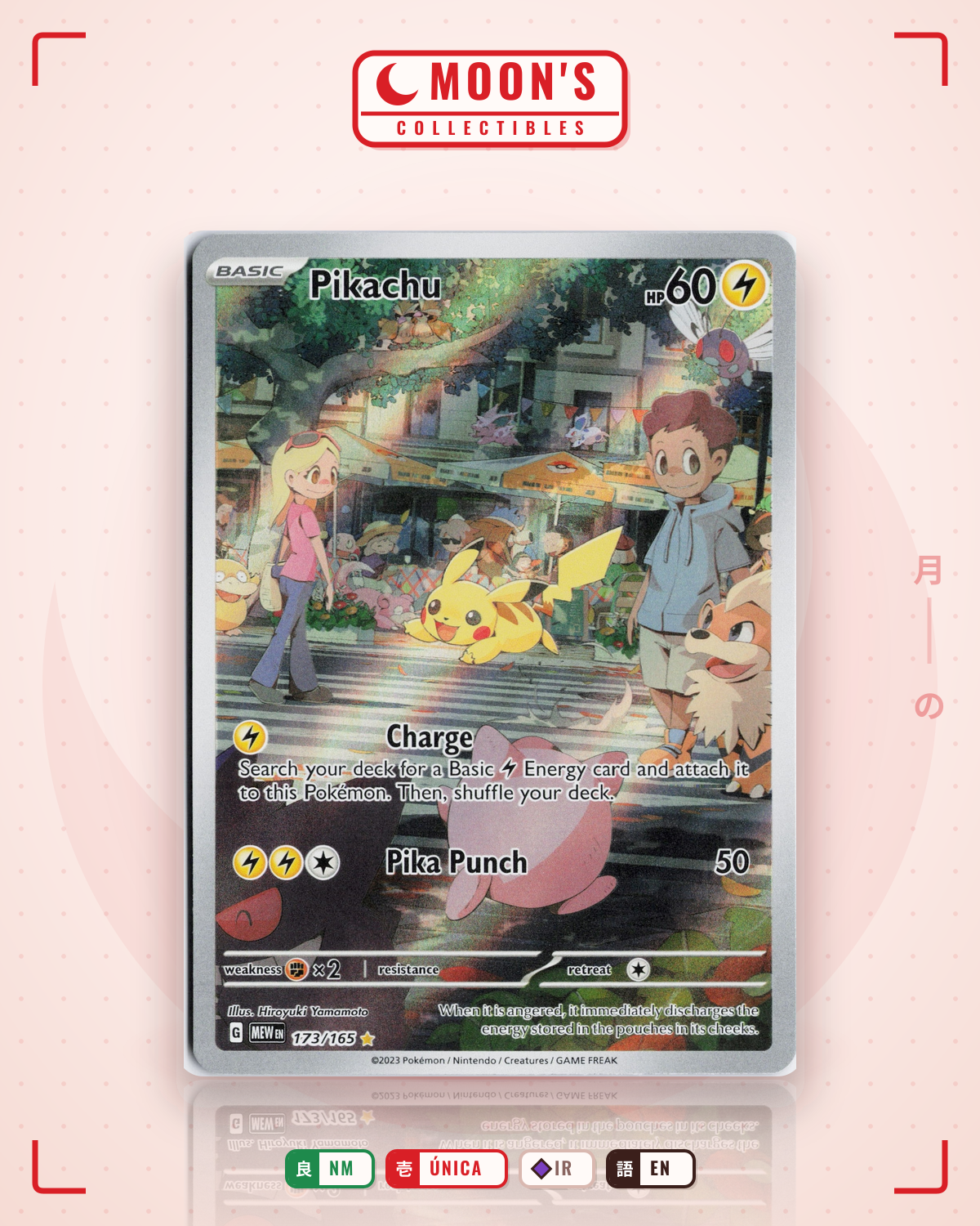 Carta Pokémon Pikachu · 151 #173/165 (NM) — pieza única en Moon's Collectibles México