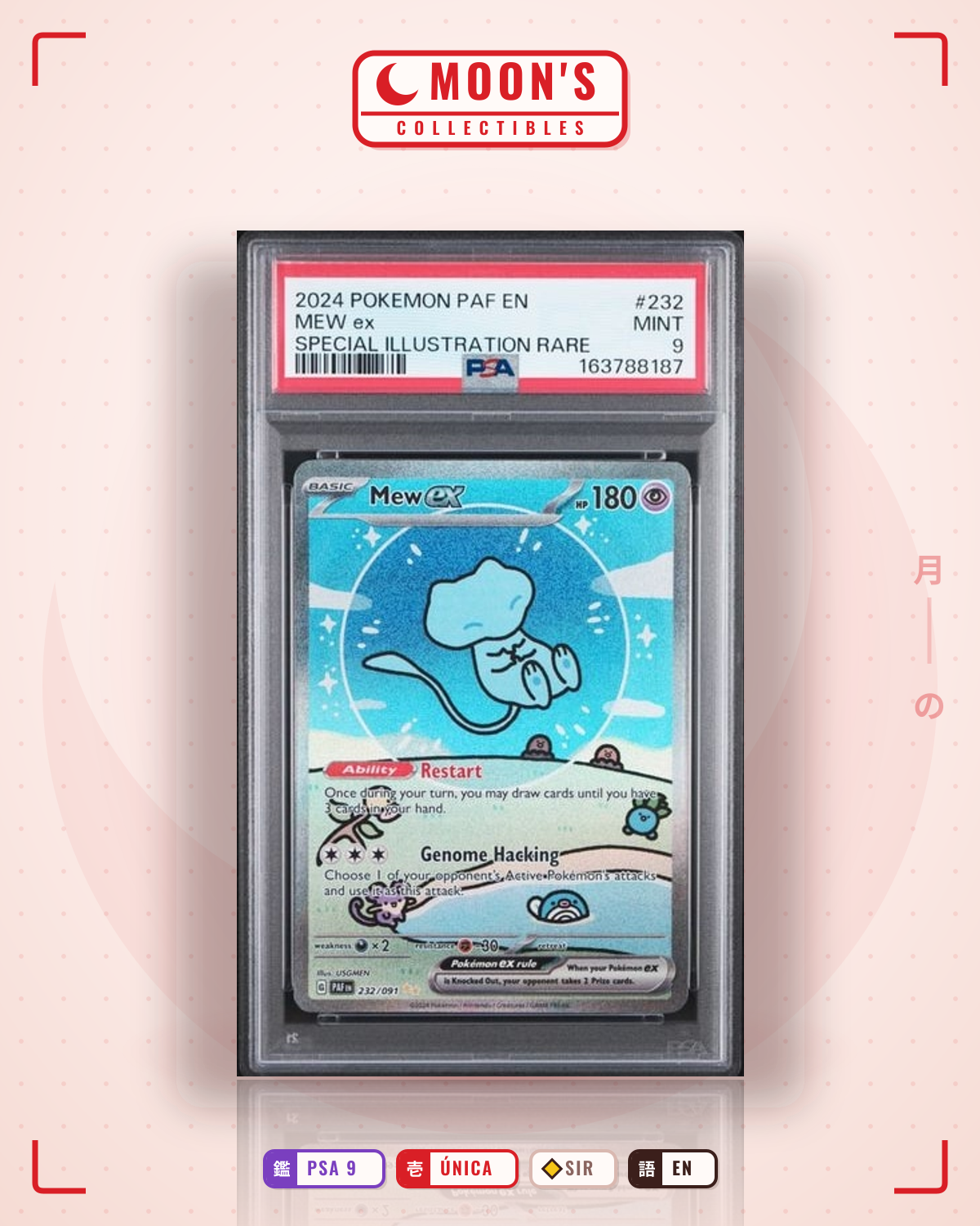 Carta Pokémon Mew ex · Paldean Fates #232/091 (PSA 9) — pieza única en Moon's Collectibles México