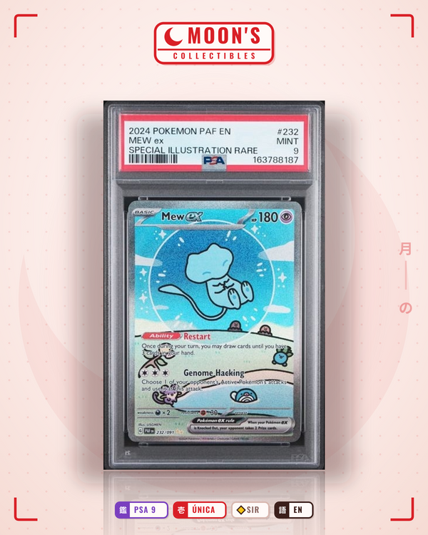 Carta Pokémon Mew ex · Paldean Fates #232/091 (PSA 9) — pieza única en Moon's Collectibles México