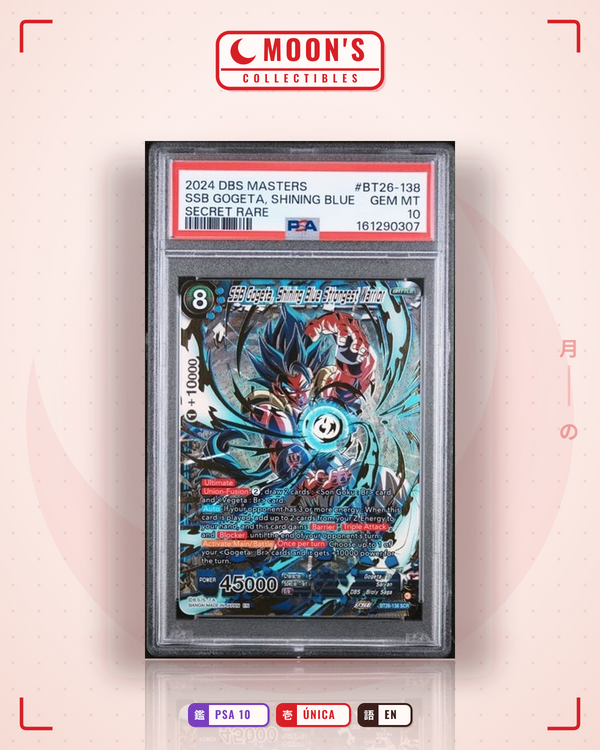 Carta Pokémon SSB Gogeta Shining Blue · DBS Masters #BT26-138 (PSA 10) — pieza única en Moon's Collectibles México