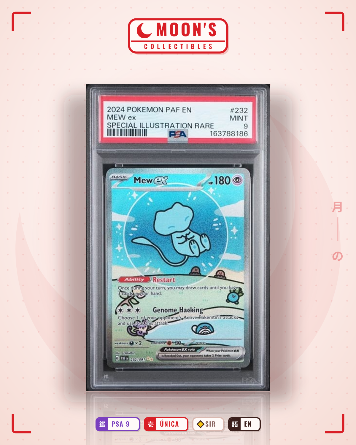 Carta Pokémon Mew ex · Paldean Fates #232/091 (PSA 9) — pieza única en Moon's Collectibles México