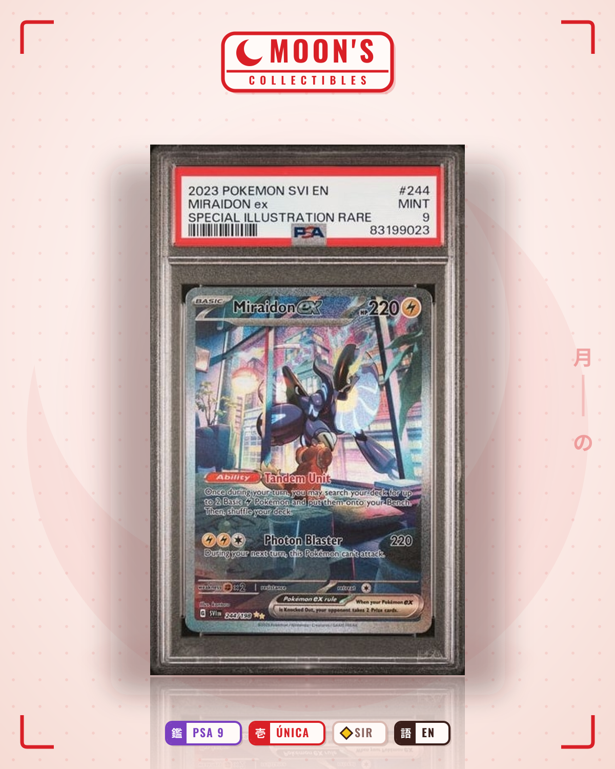Carta Pokémon Miraidon ex · Scarlet & Violet #244/198 (PSA 9) — pieza única en Moon's Collectibles México