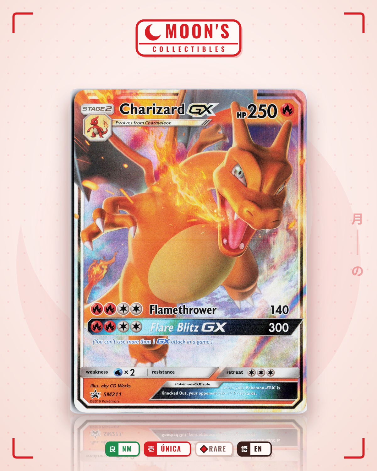 Carta Pokémon Charizard-GX · SM Black Star Promos #SM211 (NM) — pieza única en Moon's Collectibles México