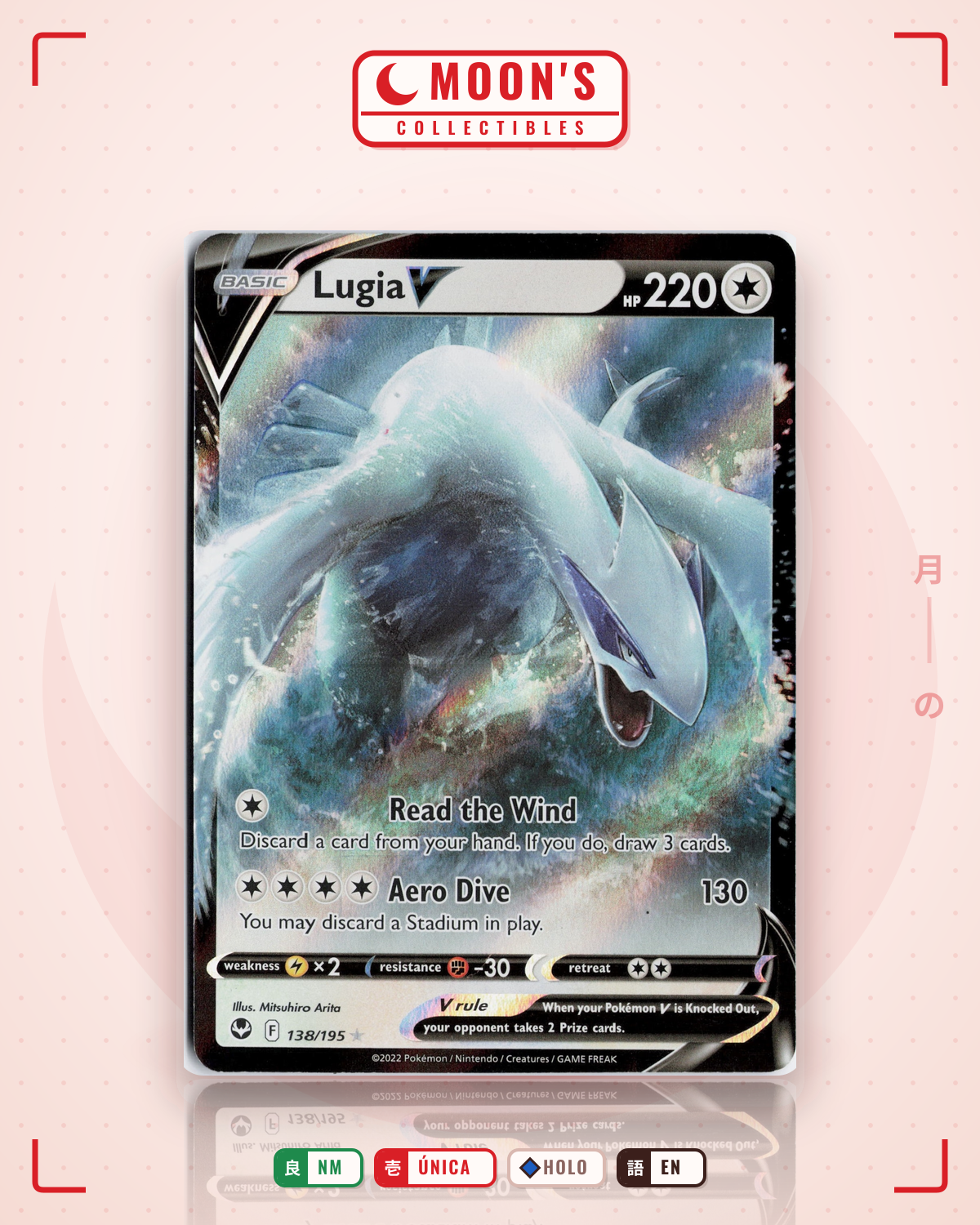 Carta Pokémon Lugia V · Silver Tempest #138/195 (NM) — pieza única en Moon's Collectibles México