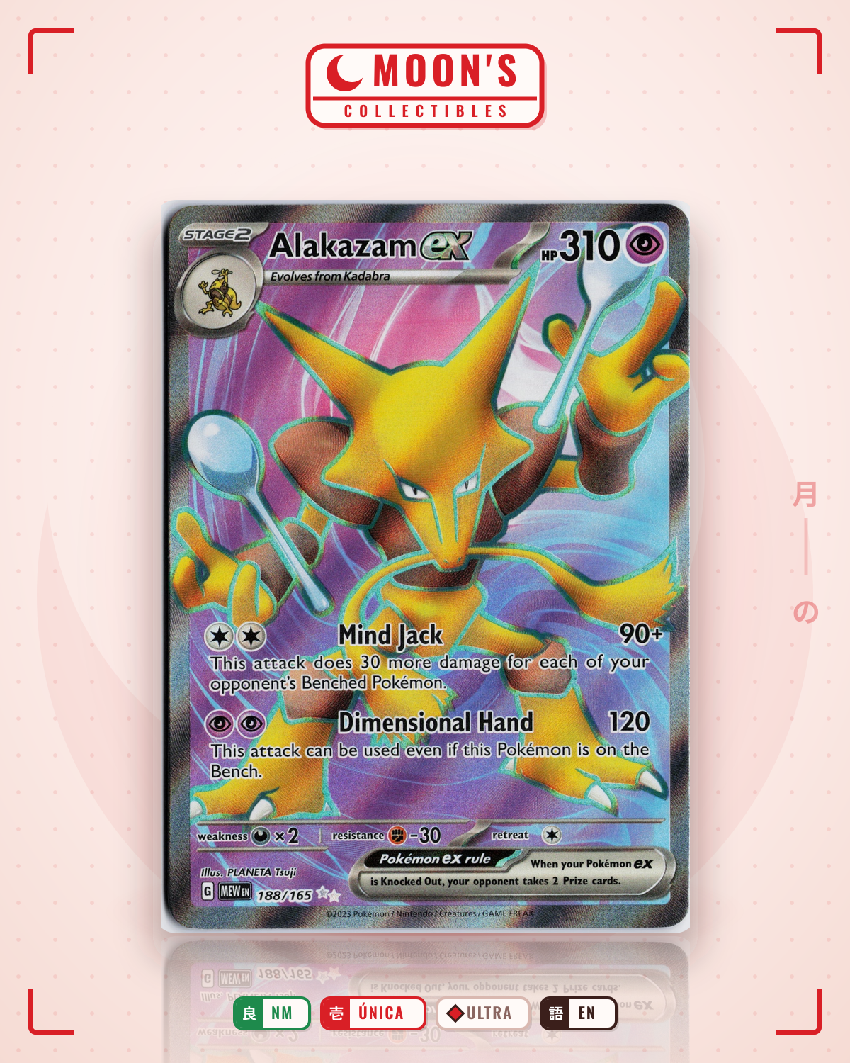 Carta Pokémon Alakazam ex · 151 #188/165 (NM) — pieza única en Moon's Collectibles México
