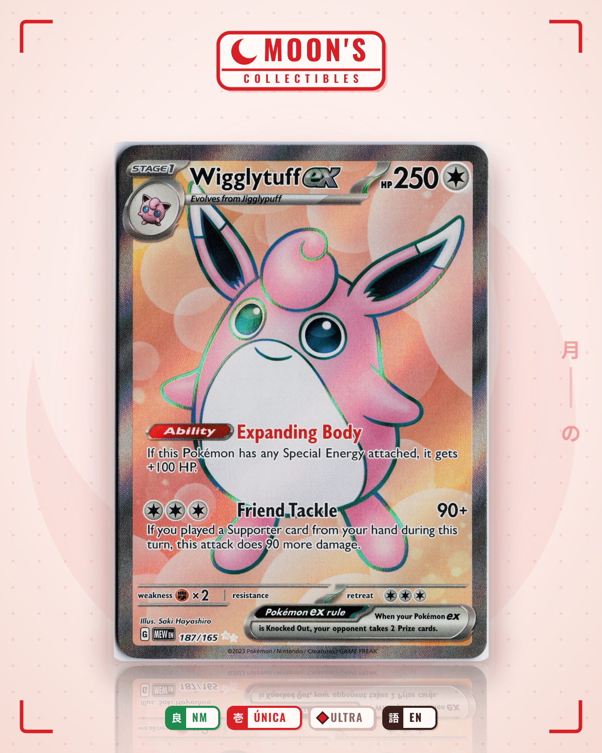Carta Pokémon Wigglytuff ex · 151 #187/165 (NM) — pieza única en Moon's Collectibles México