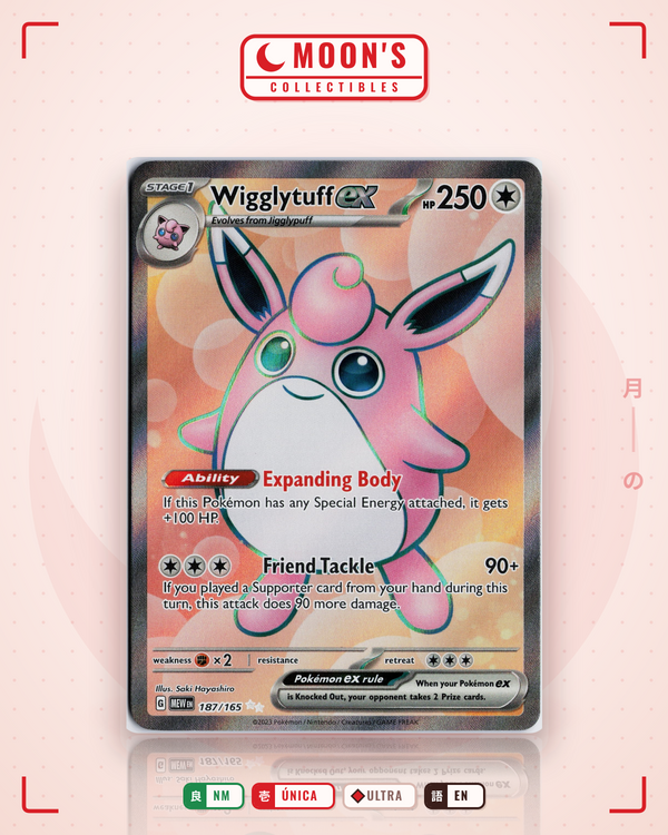 Carta Pokémon Wigglytuff ex · 151 #187/165 (NM) — pieza única en Moon's Collectibles México