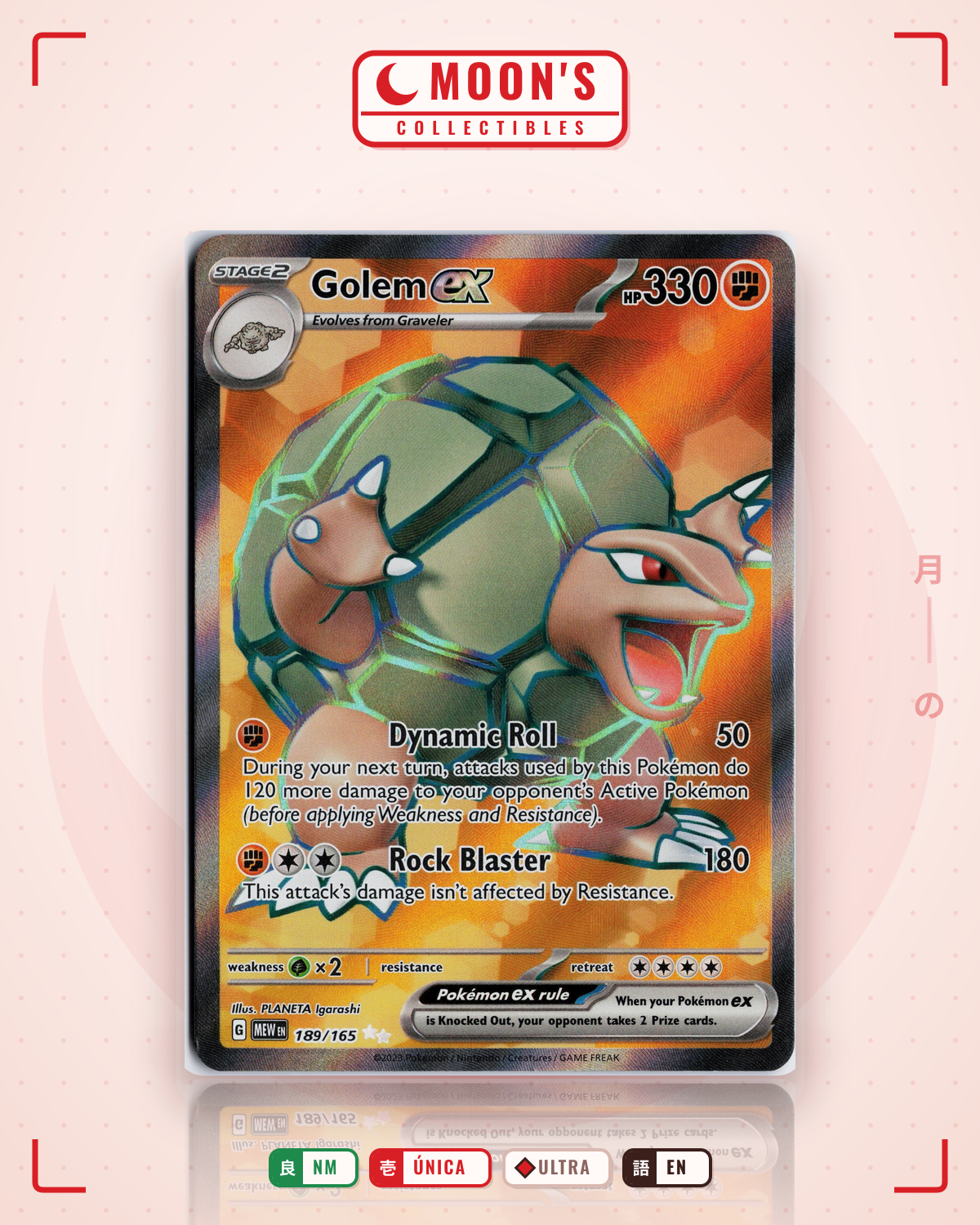 Carta Pokémon Golem ex · 151 #189/165 (NM) — pieza única en Moon's Collectibles México