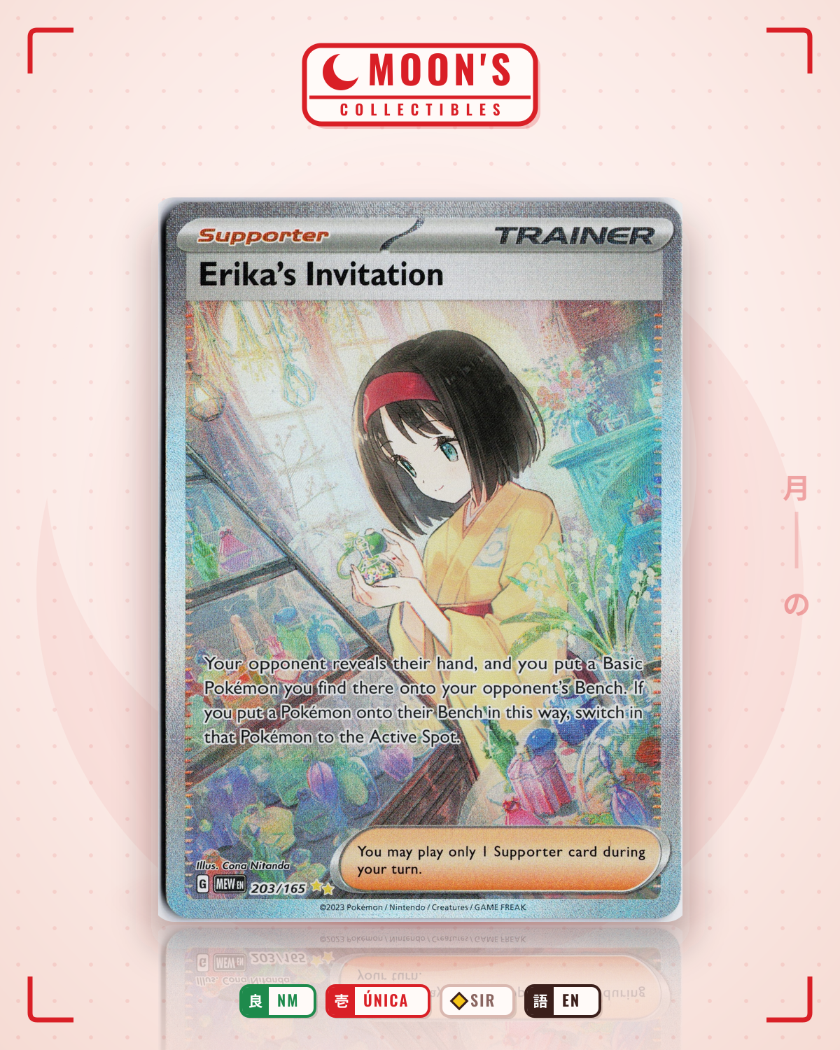 Carta Pokémon Erika's Invitation · 151 #203/165 (NM) — pieza única en Moon's Collectibles México