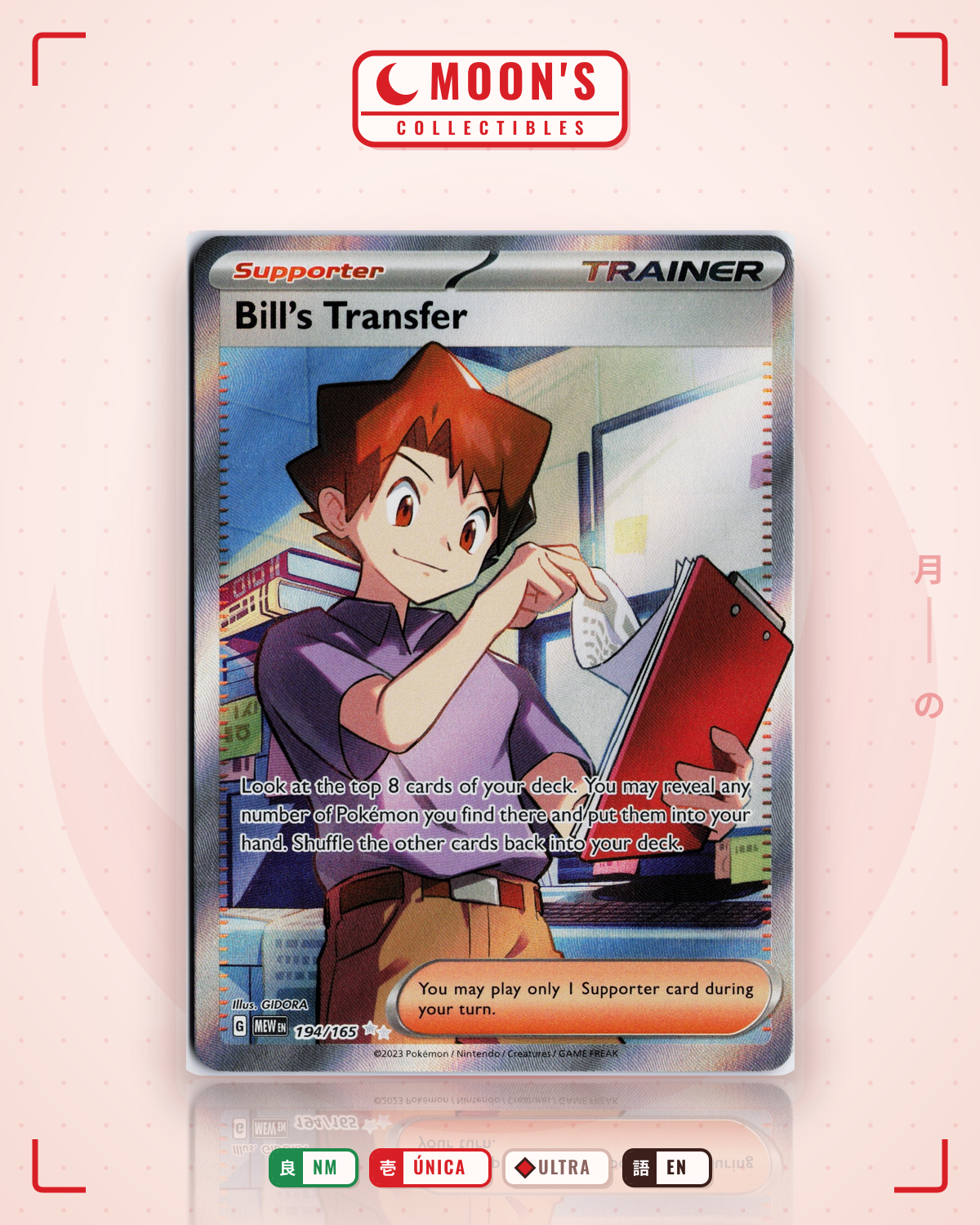 Carta Pokémon Bill's Transfer · 151 #194/165 (NM) — pieza única en Moon's Collectibles México