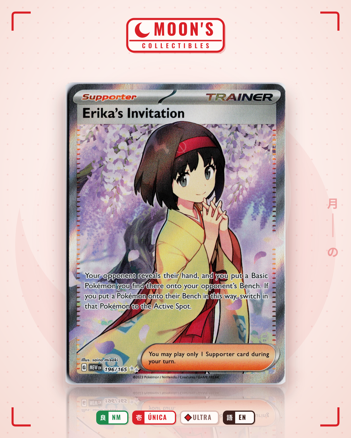Carta Pokémon Erika's Invitation · 151 #196/165 (NM) — pieza única en Moon's Collectibles México