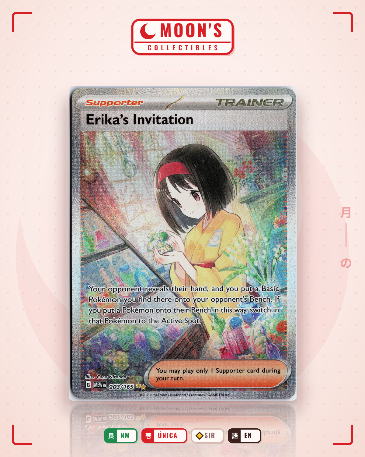 Carta Pokémon Erika's Invitation · 151 #203/165 (NM) — pieza única en Moon's Collectibles México