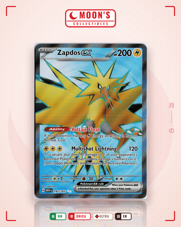 Carta Pokémon Zapdos ex · 151 #192/165 (NM) — pieza única en Moon's Collectibles México