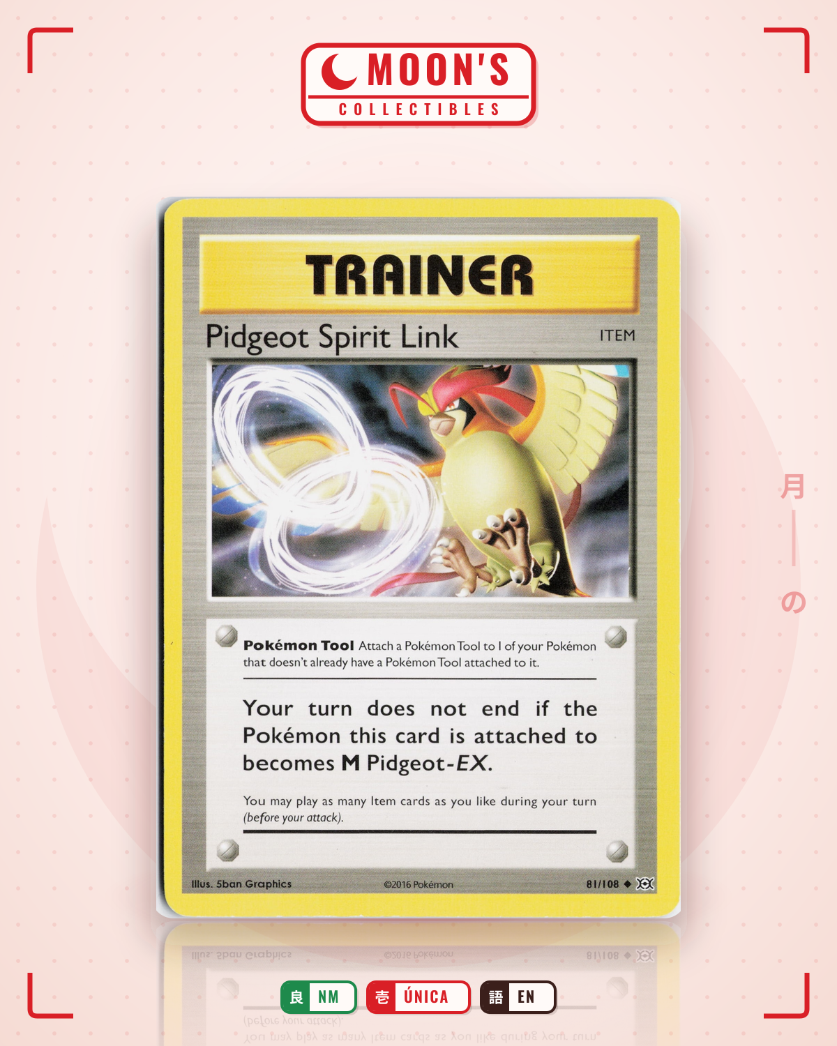 Carta Pokémon Pidgeot Spirit Link · Evolutions #81/108 (NM) — pieza única en Moon's Collectibles México