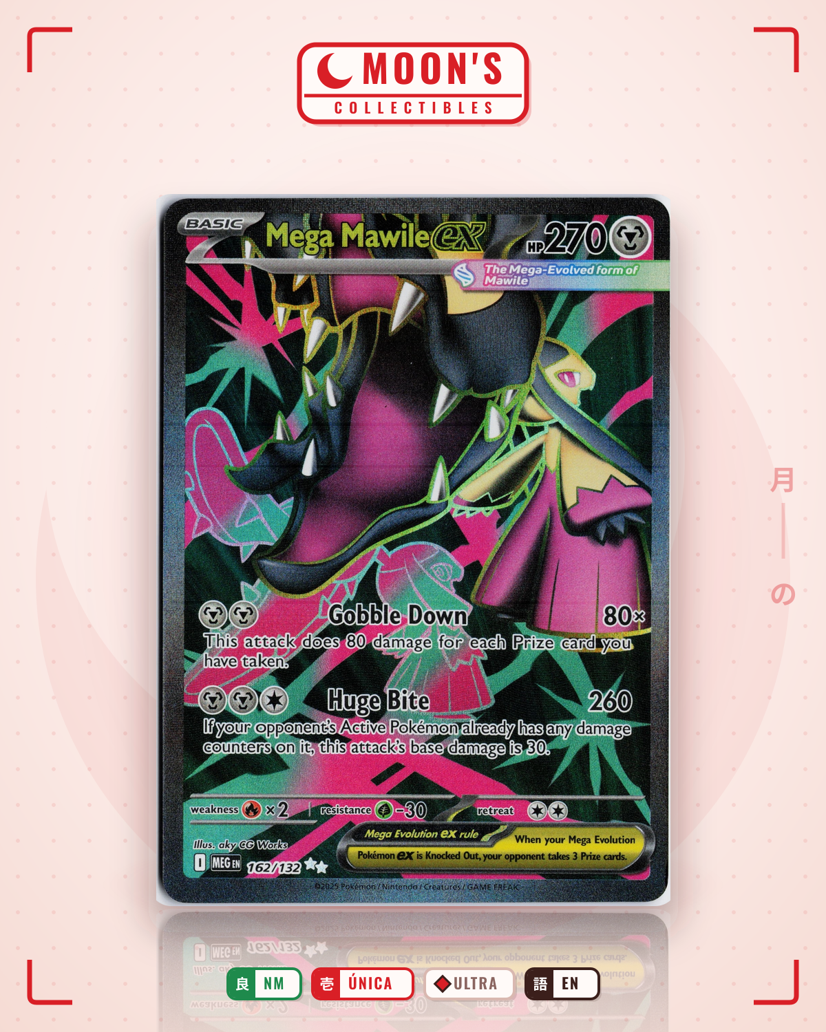 Carta Pokémon Mega Mawile ex · Mega Evolution #162/132 (NM) — pieza única en Moon's Collectibles México